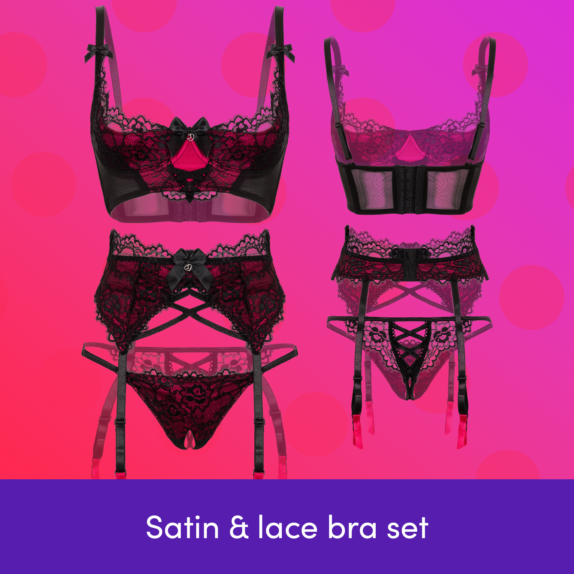 Lovehoney Sexy Lingerie Quarter Cup Bra Set - Boudoir Belle Collection - Picture 5 of 22
