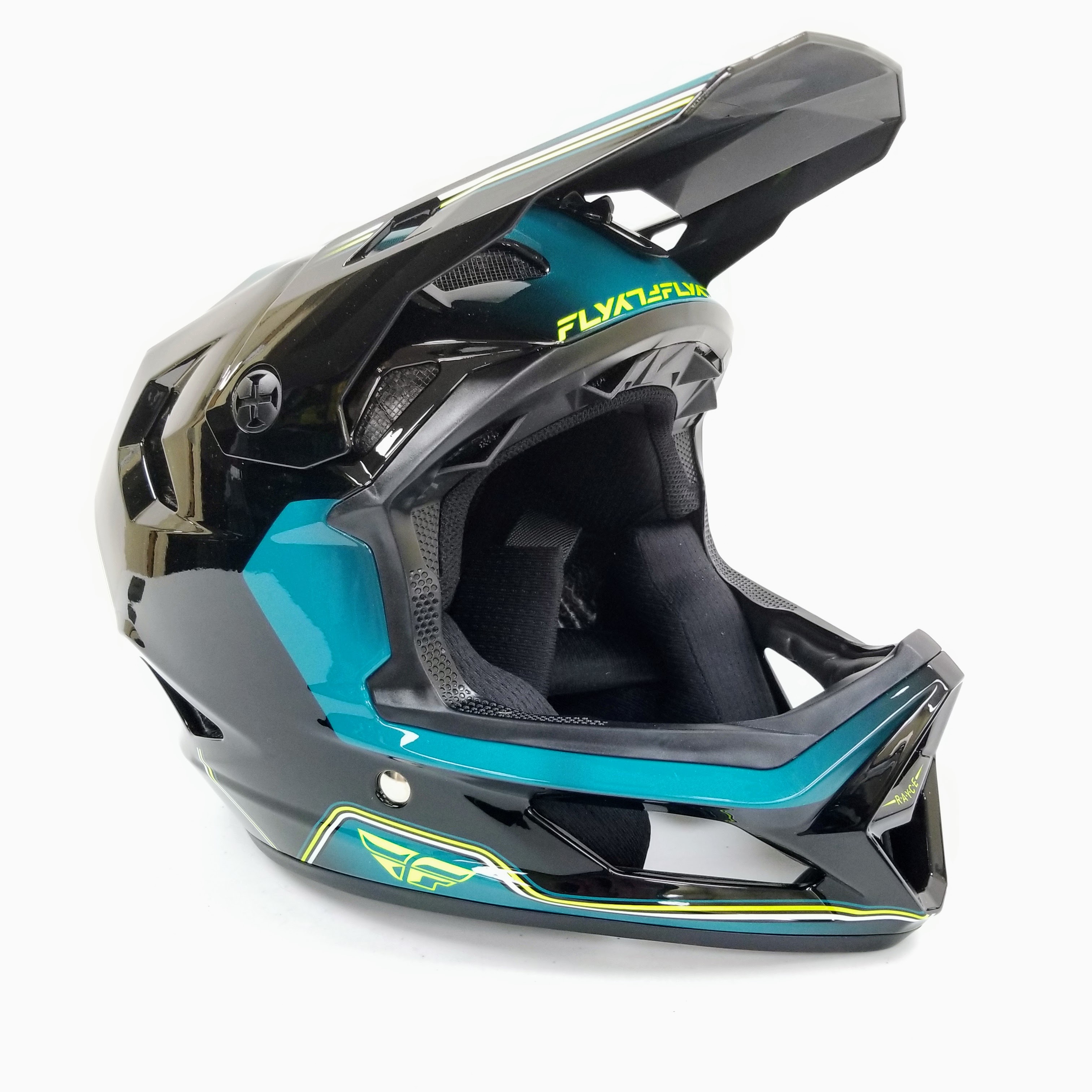 Fly Racing Rayce MTB/BMX Bicycle Helmet (Black/Teal/Hi-Vis, Youth Medium)
