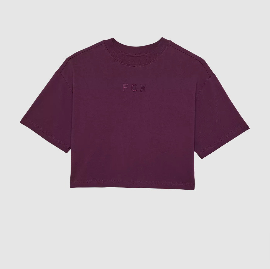 Fox Racing Womens Wordmark Premium Crop Tee, Color Sangria