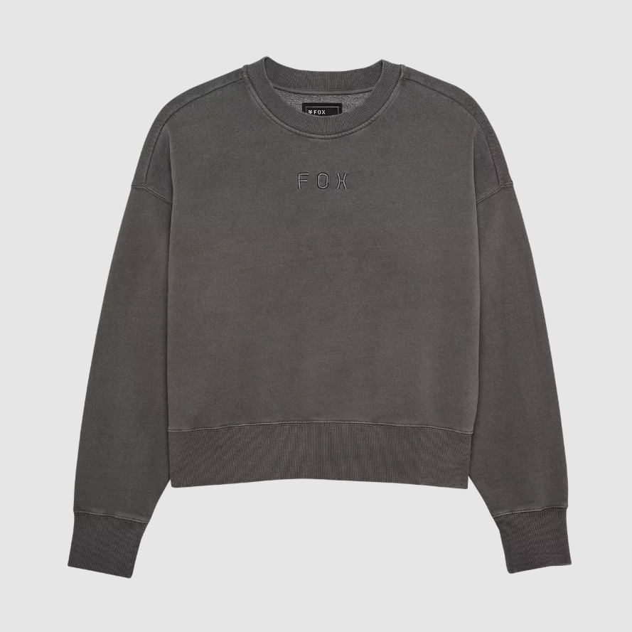 Fox Racing Womens Wordmark Oversized Crew Pullover Size Small, Pewter Grey