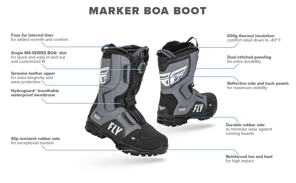 Fly Racing Marker BOA Snow Boot (Black/Grey, 8)