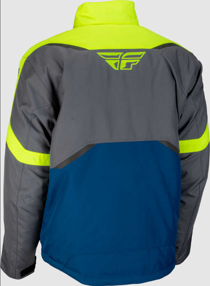 Fly Racing Outpost Jacket Blue/Hi-Vis Small | Snowmobile Warmth & Windrproof