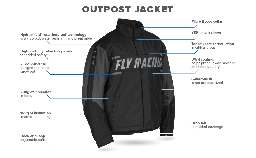 Fly Racing Outpost Jacket - Orange/Black, Small | Snowmobile Ready & Tough