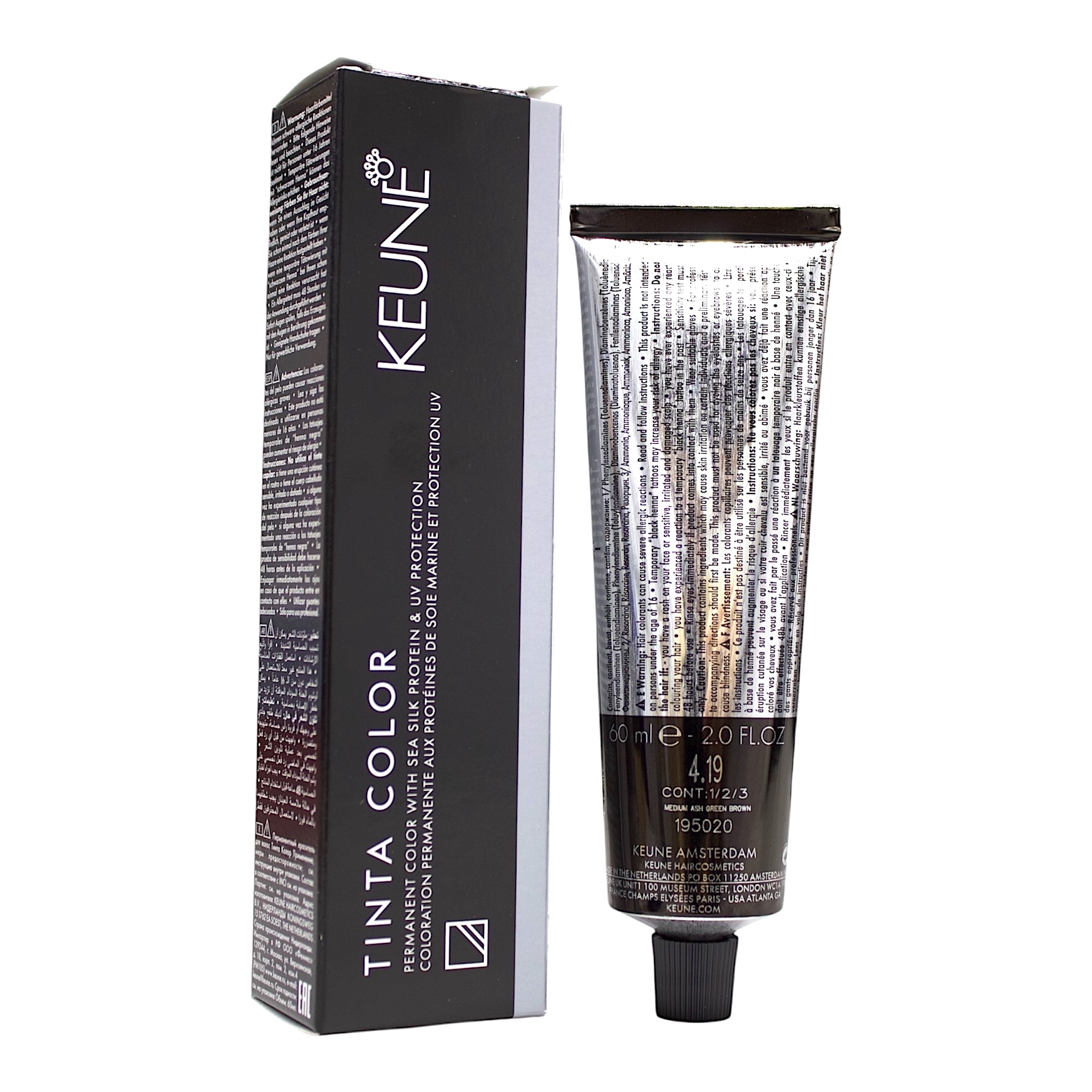 Keune Tinta Color 4.19 Permanent Color Medium ASH Green Brown 2 Oz