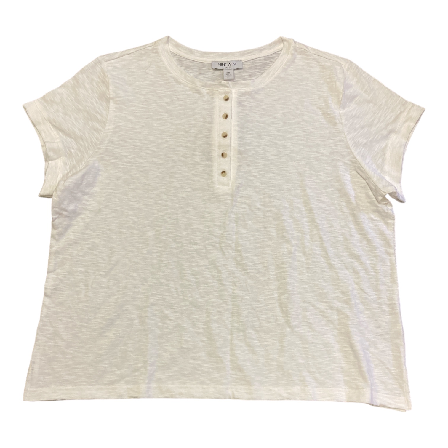 Nine West Women's Short Sleeve Front Button Slub Henley Top - Picture 8 of 10