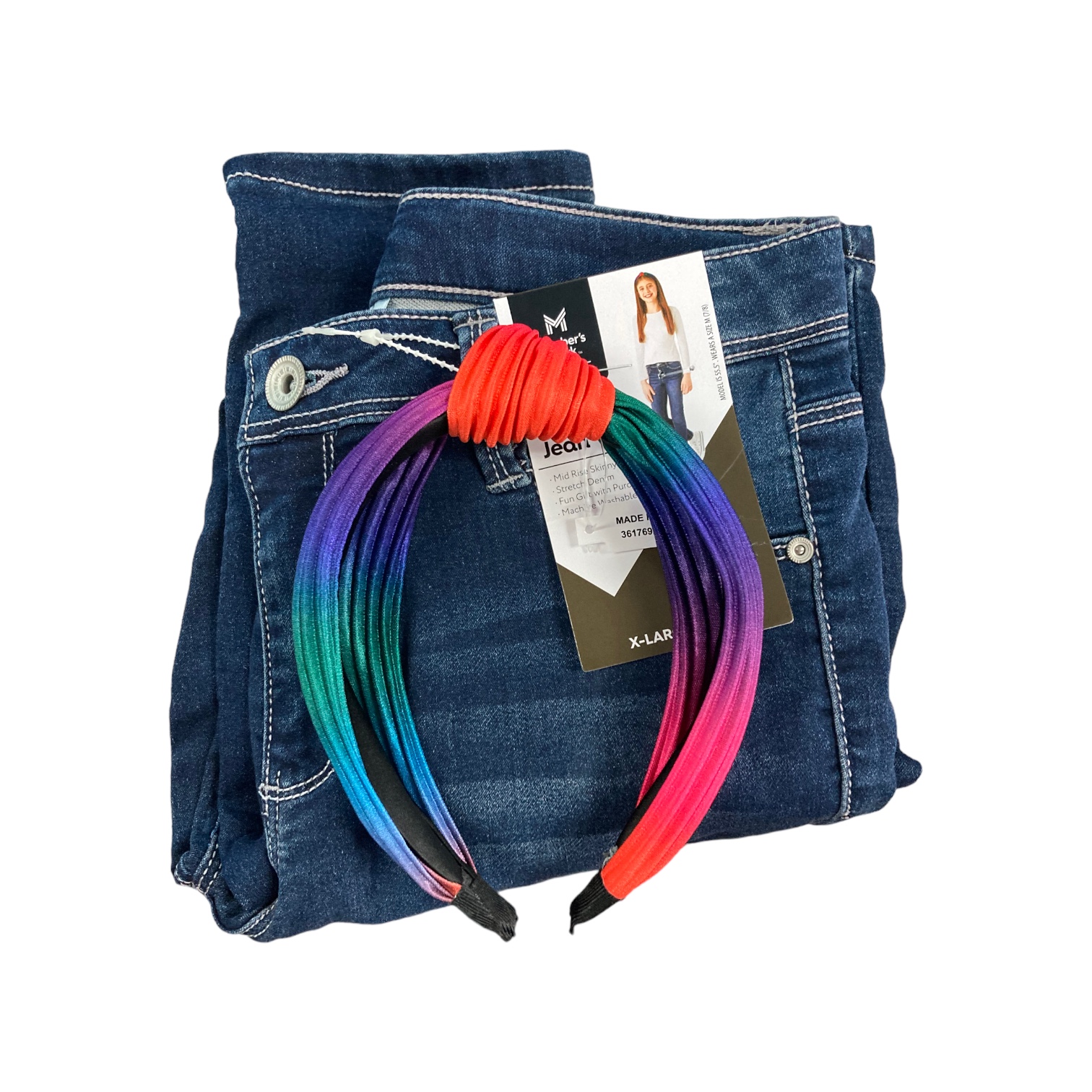 Member's Mark Girl's Mid Rise Stretch Denim Skinny Fit Jean with Headband - Picture 7 of 13