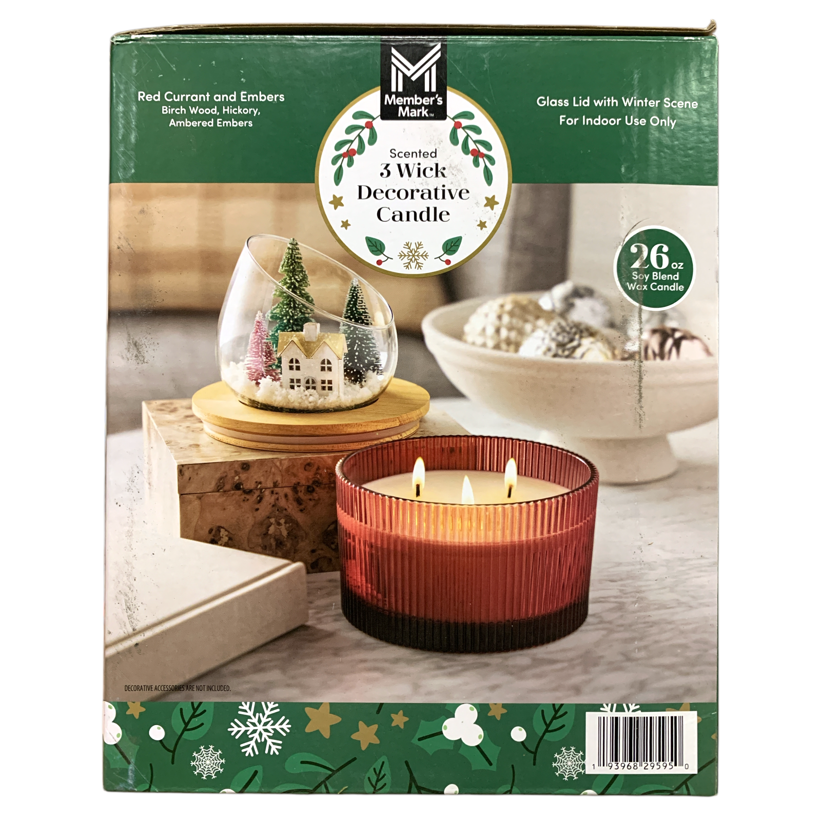 Ароматическая свеча из соевого воска Members Mark с 3 фитилями и декоративной крышкой в виде снежного шара 6690₽