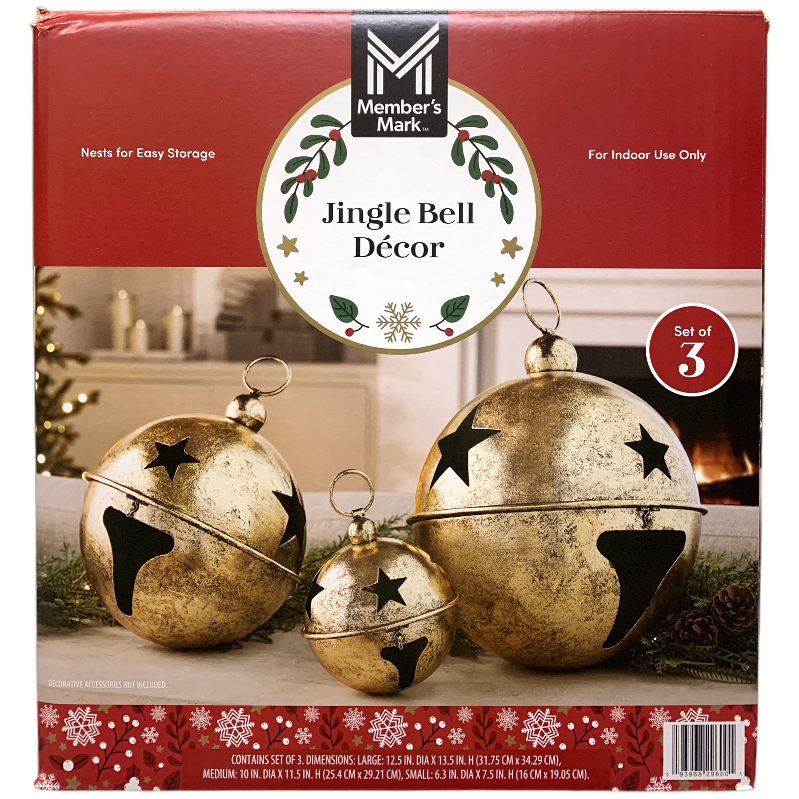 Member's Mark Holiday Jingle Bell Dekorationen, Antik-Finish, 3er Set - Bild 4 von 5