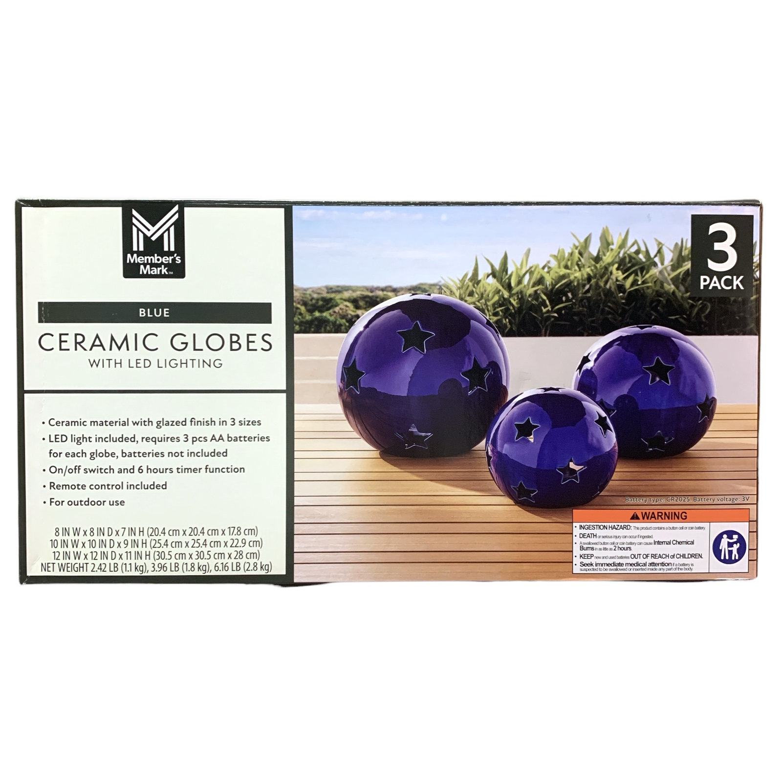 Members Mark Decorative Outdoor Ceramic Globes with LED Lighting Set of 3 28690₽
