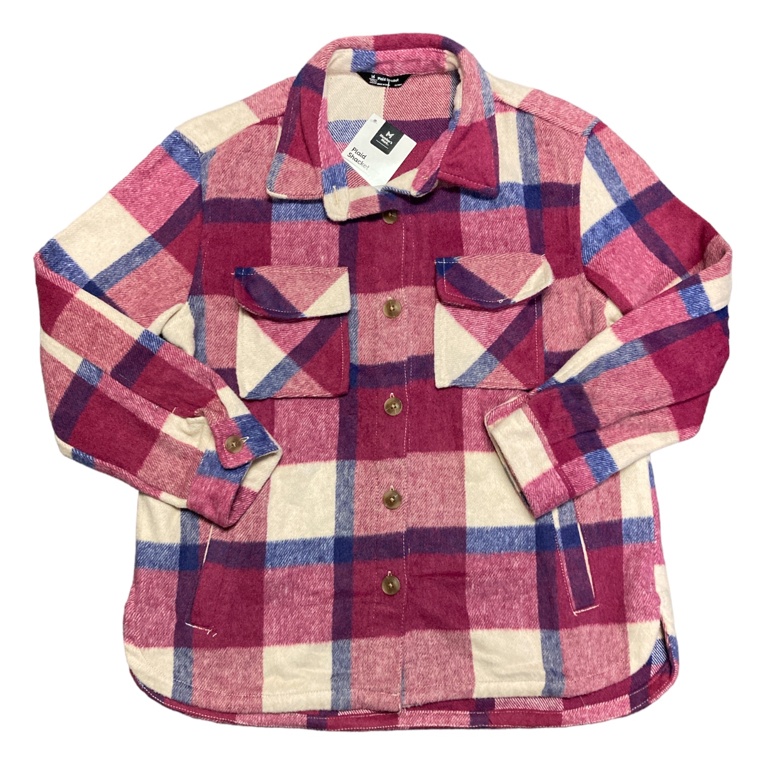 Member's Mark Girl's Long Sleeve Relaxed Fit Button Up Plaid Shacket - Picture 6 of 7