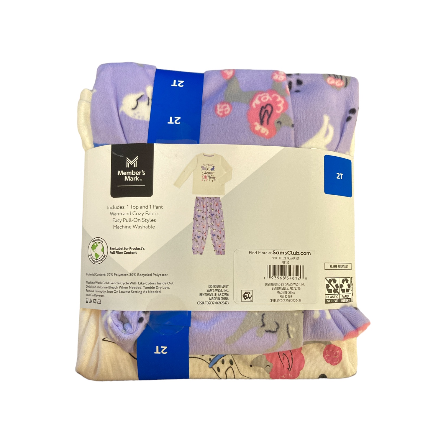 Member's Mark Girl's 2 Piece Cozy Easy Pull On Fleece Pajama Set - Picture 6 of 8