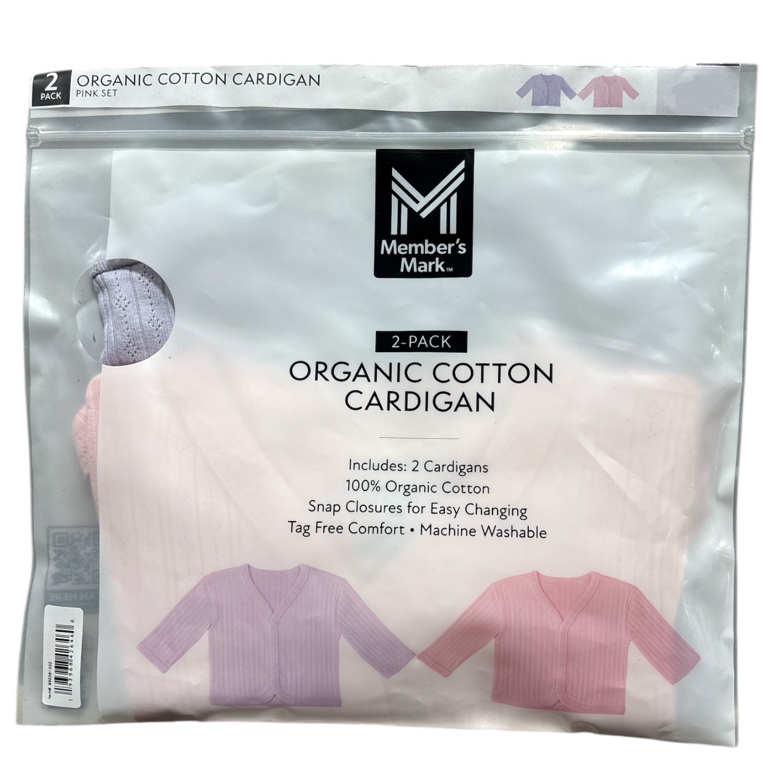 Member’s Mark Baby Organic Cotton Cardigan, 2-Pack, Tag-Free with Snap Closures