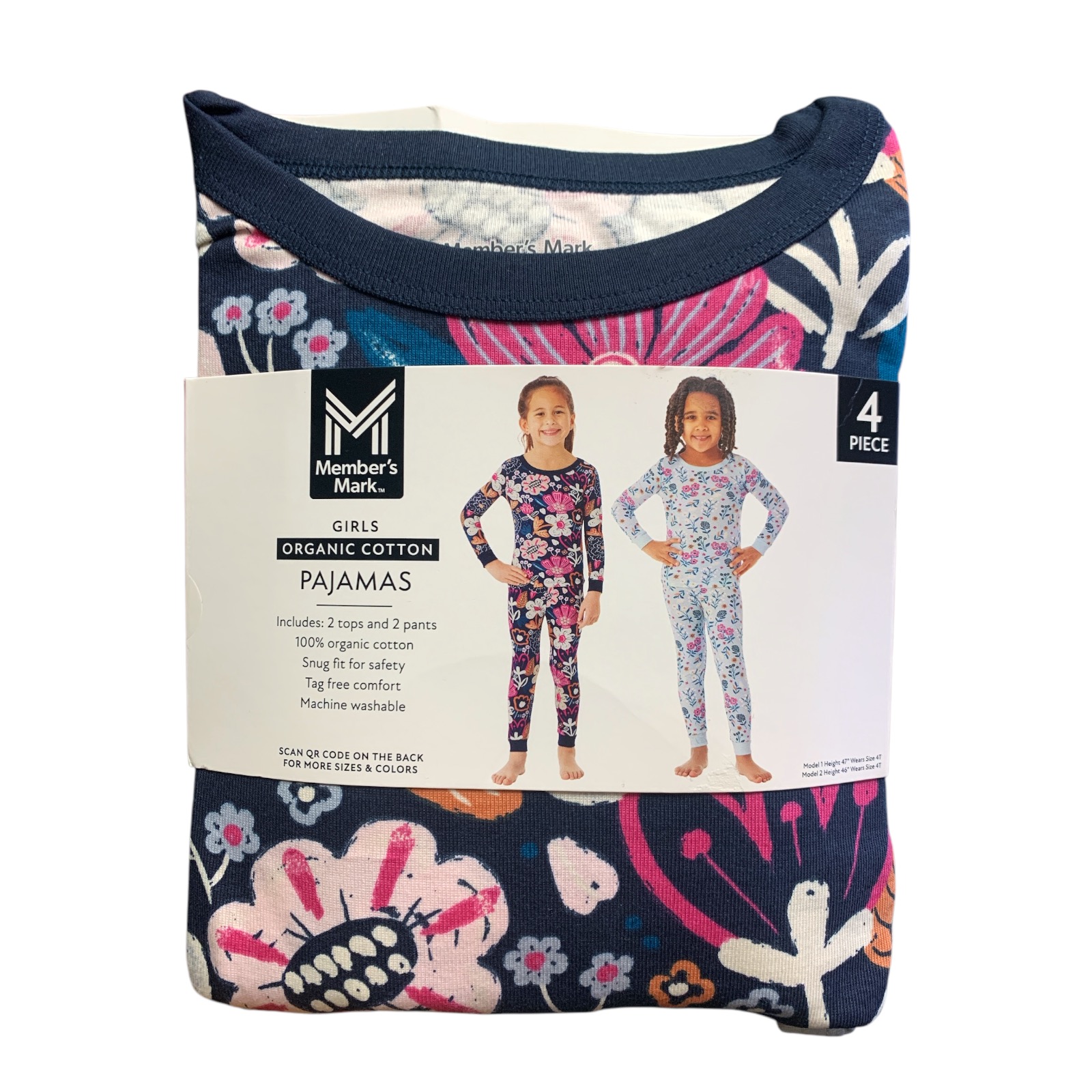 Member’s Mark Girls Organic Cotton Pajamas 4-Pack, 100% Organic Cotton