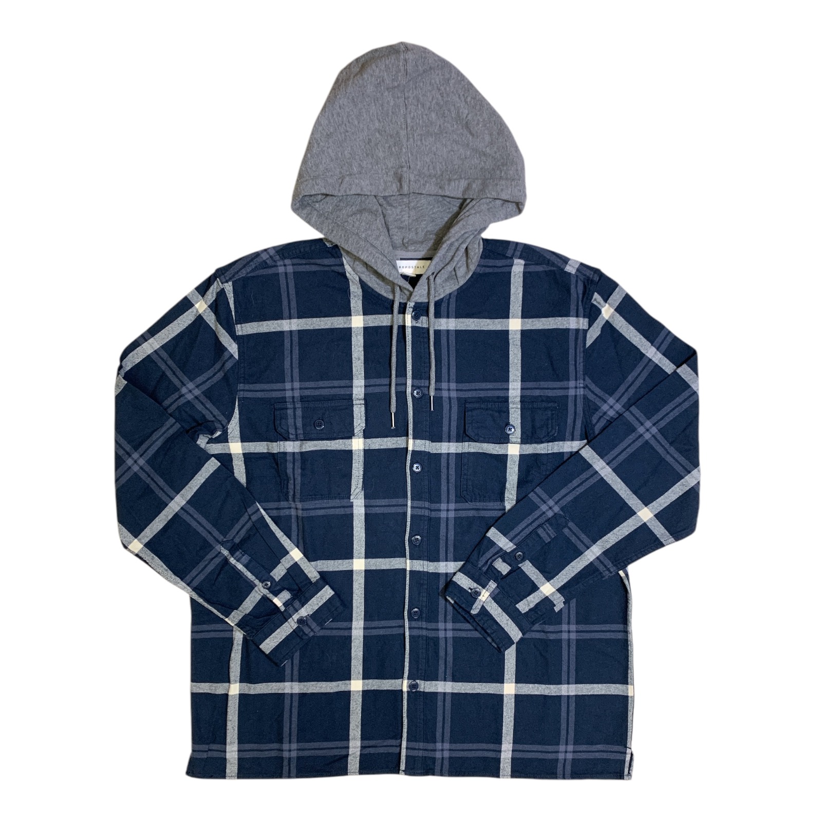 Aeropostale Men’s Flannel Hoodie, Long Sleeve Button Down with Chest Pockets
