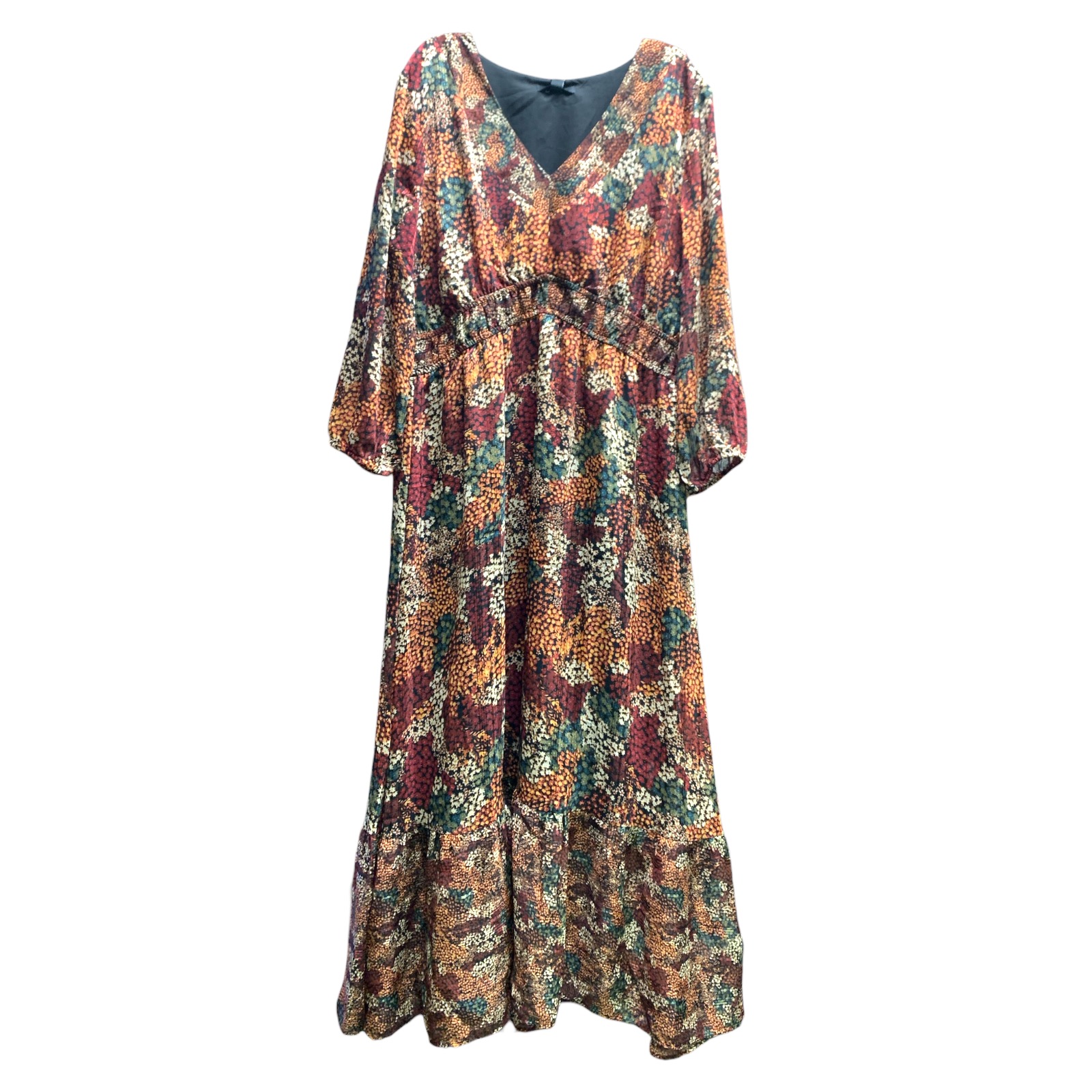Frye Women&rsquo;s Elastic Waistband 3/4 Sleeves V-Neck Maxi Dress