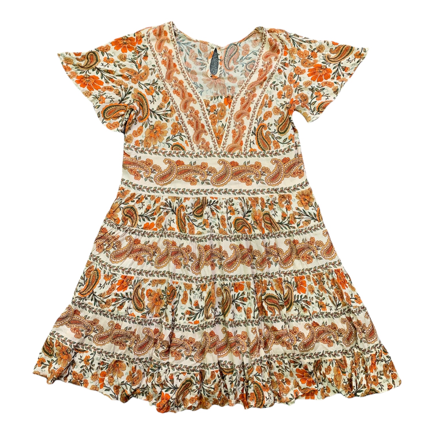 Bila Women's Soft Short Swingy Crepe Tiered Floral Paisley Dress, M2628F - Picture 15 of 16