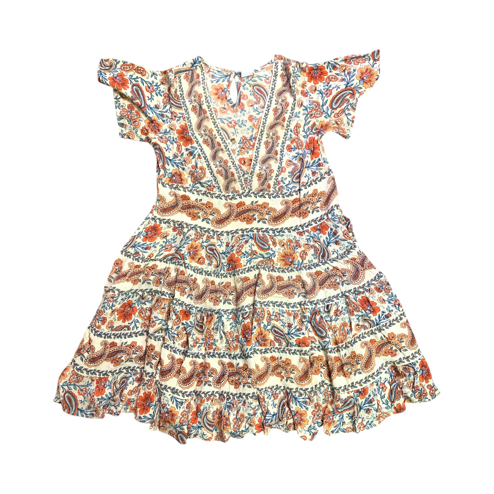 Bila Women's Soft Short Swingy Crepe Tiered Floral Paisley Dress, M2628F - Picture 11 of 16
