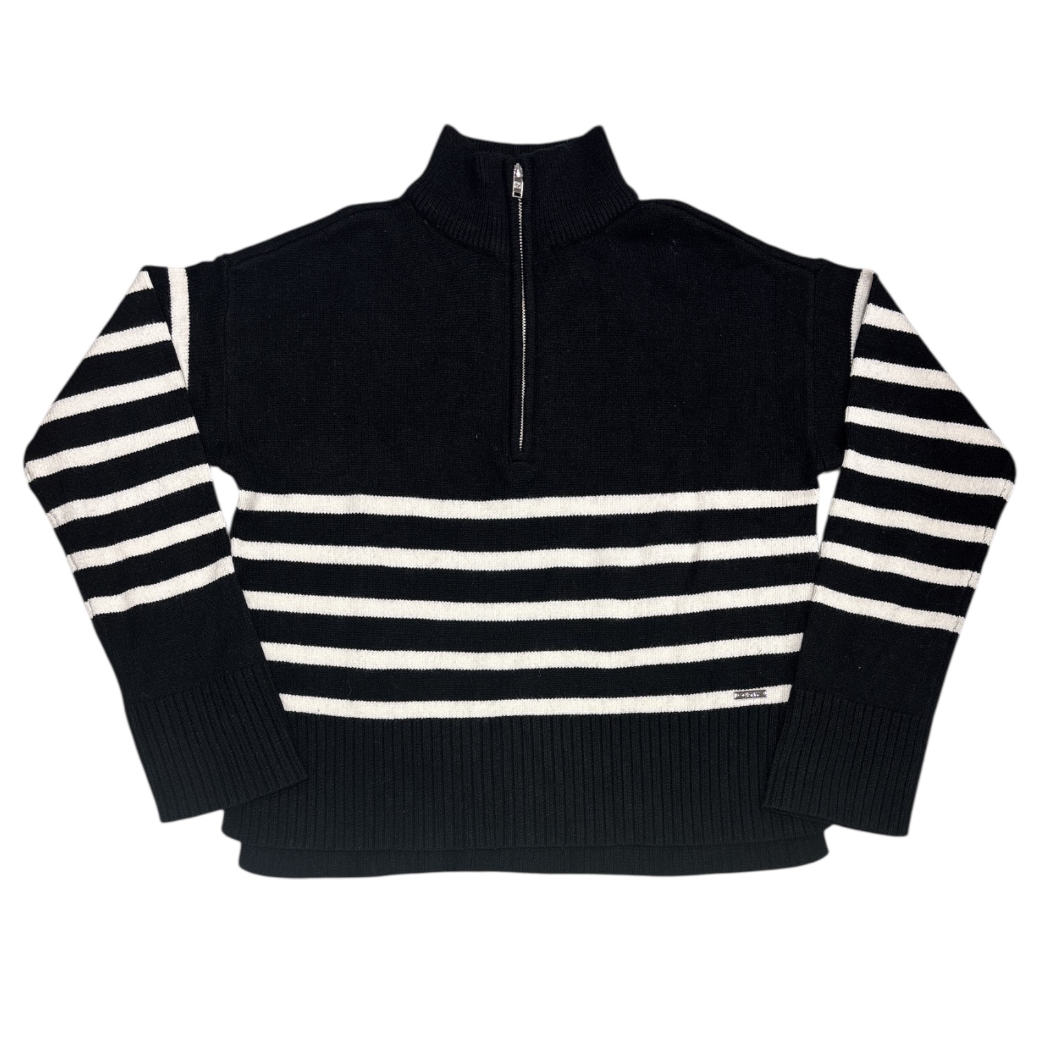 DKNY Women's Brown with Black Long Sleeve Quarter-Zip Sweater