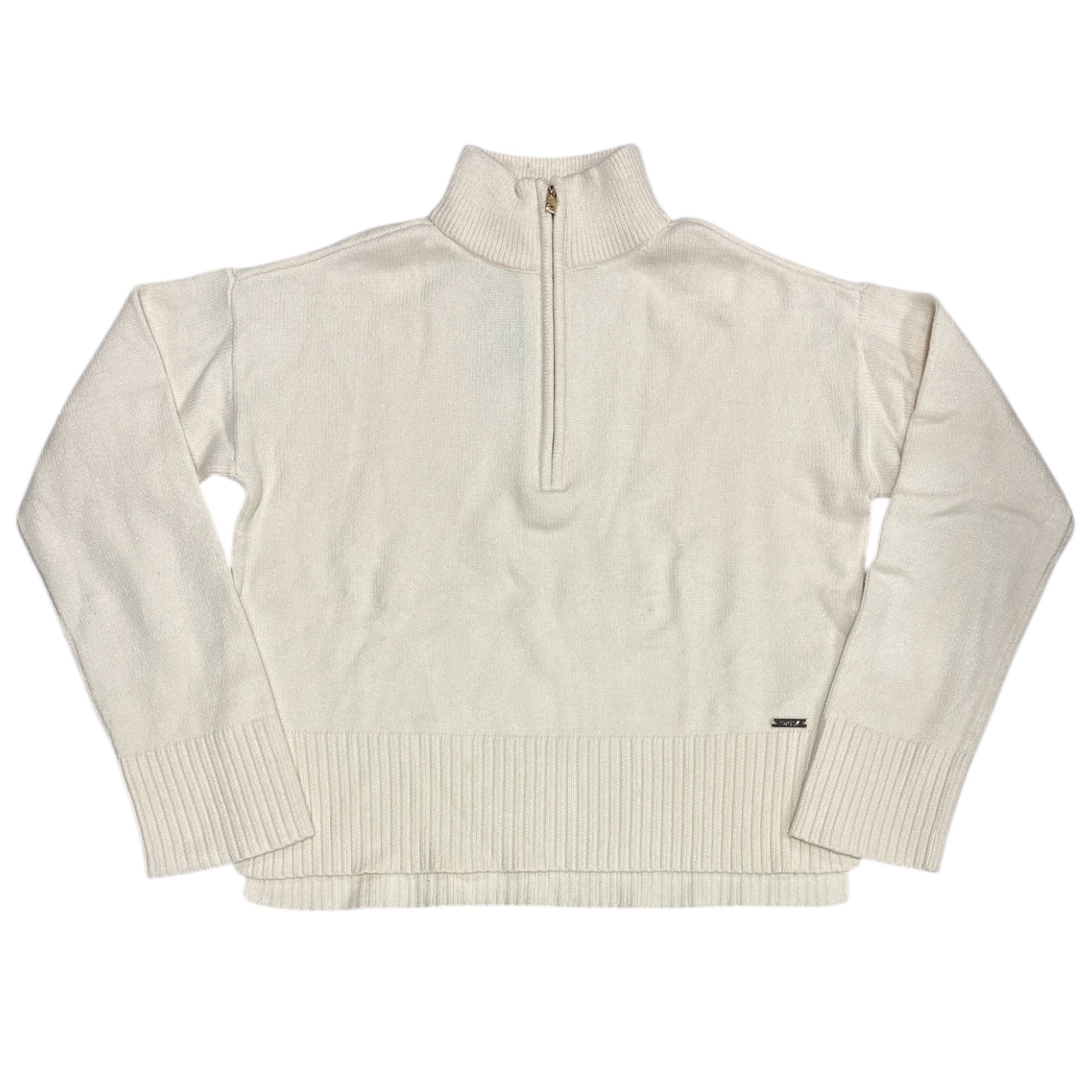 DKNY Women's Brown with Black Long Sleeve Quarter-Zip Sweater