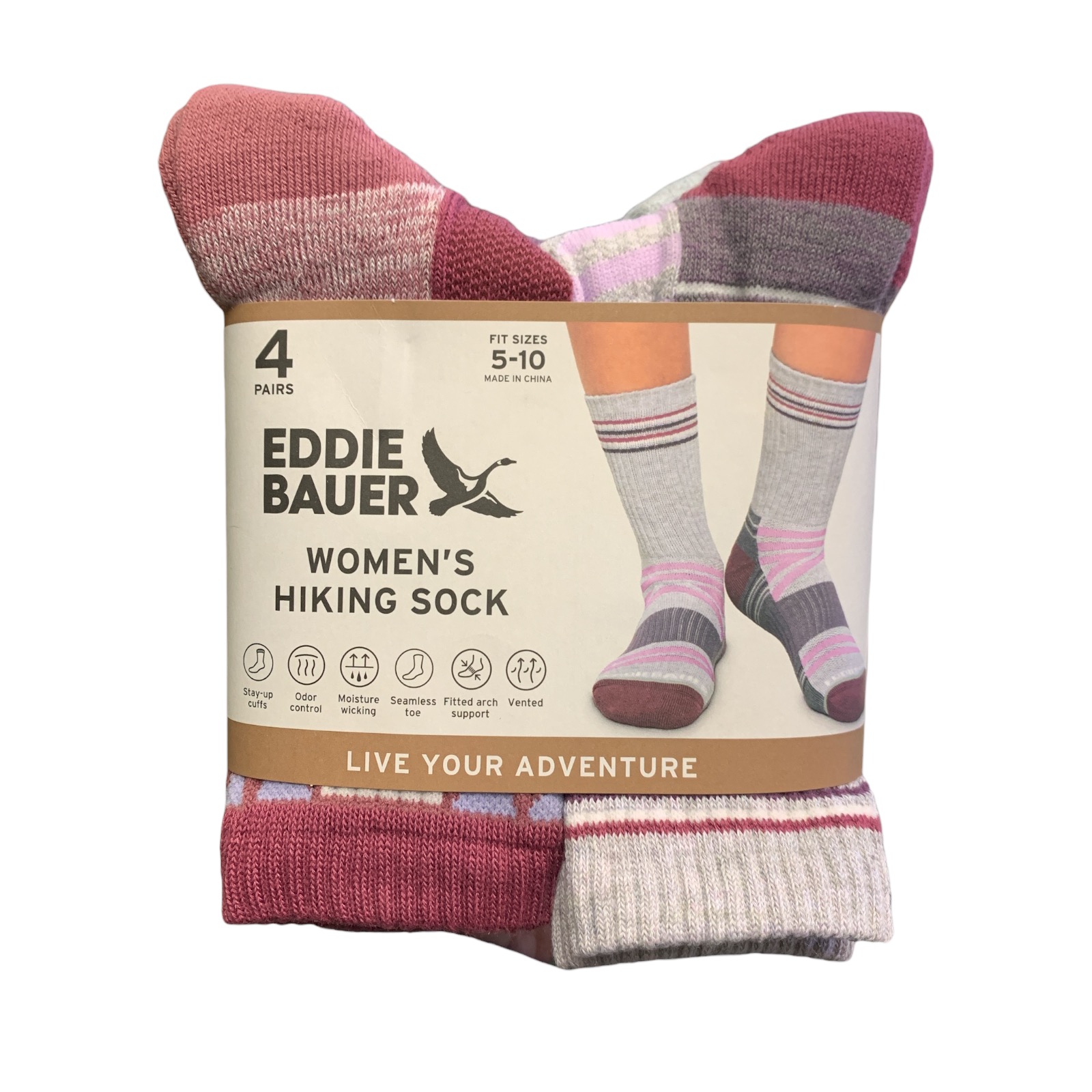 Eddie Bauer Women's Hiking Sock, 4 Pack, Moisture WIcking, Fits Sizes 5-10