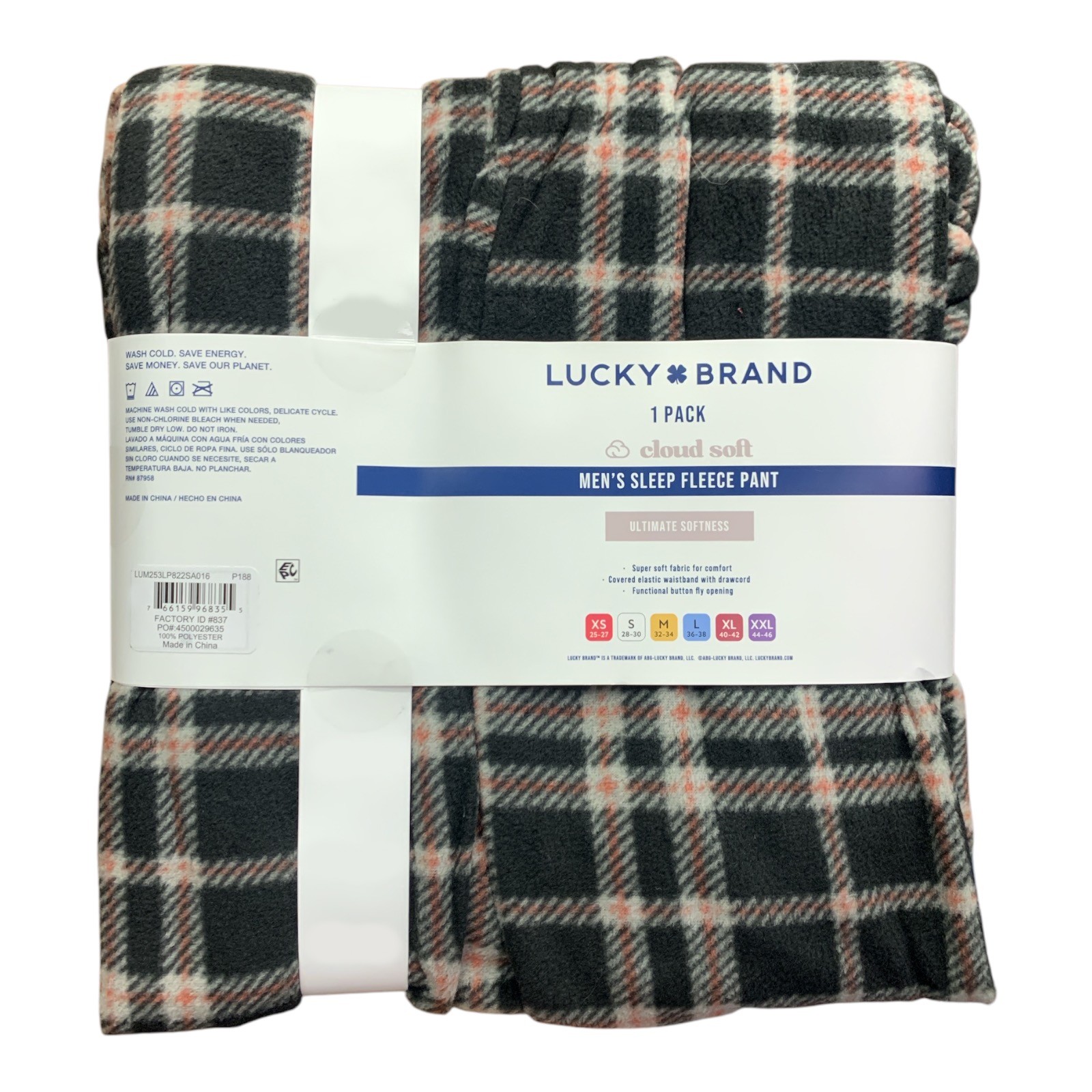 Lucky Brand Cloud Soft Men's Sleep Fleece Pant, Button Fly Opening, Side Pockets