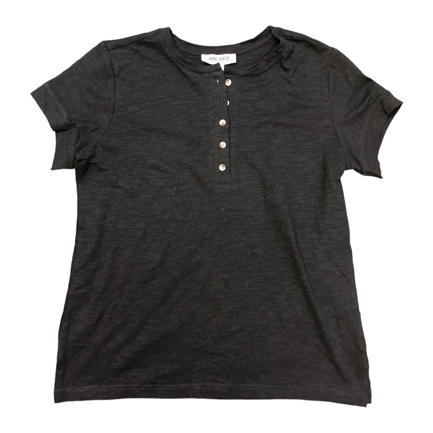 Nine West Women's Short Sleeve Front Button Slub Henley Top - Picture 4 of 10