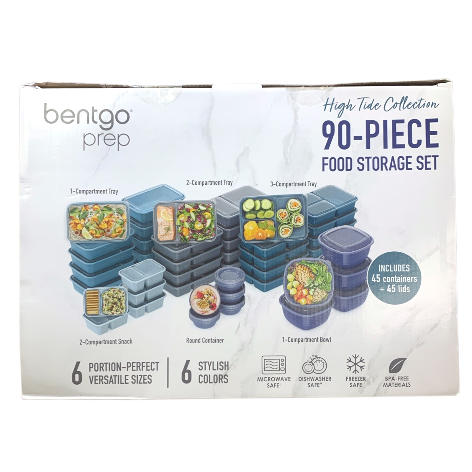 Bentgo Prep 90-Piece Food Storage Set, 6 Portion Sizes, 6 Stylish Colors
