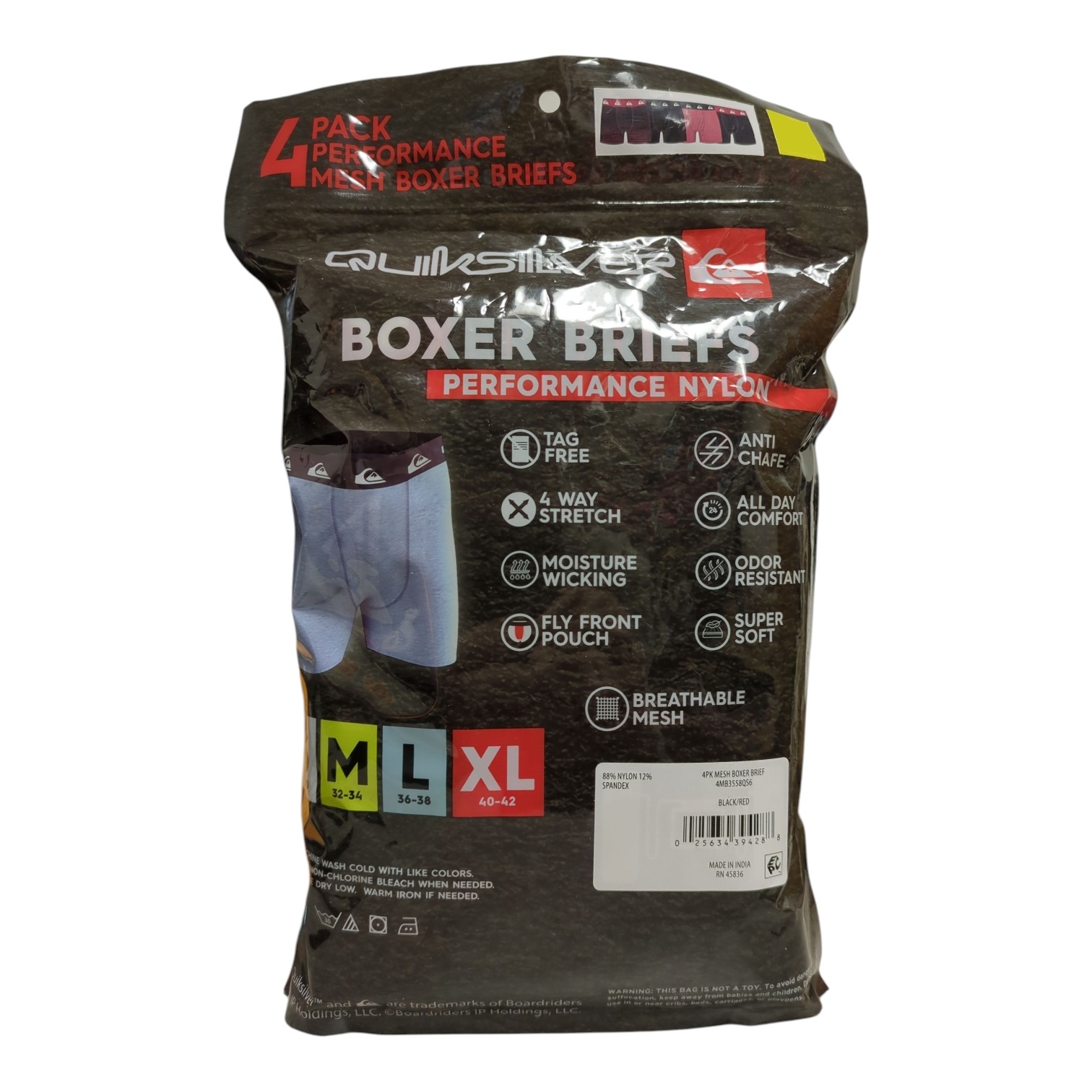 Quiksilver Men's Moisture Wicking Performance Mesh Boxer Brief, 4pk