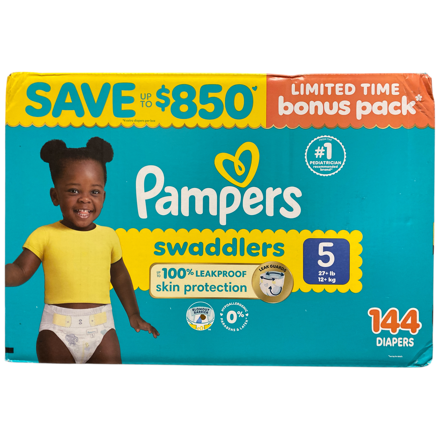 Pampers Swaddlers Unisex Leakproof Diapers, Size (27+lbs), 144ct