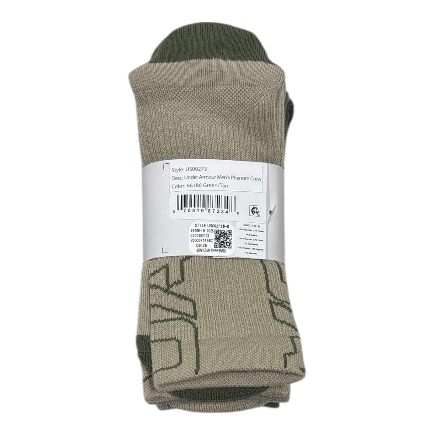 Under Armour Men's UA Phenom Cushioned Crew Sock, 3 Pair, US00273