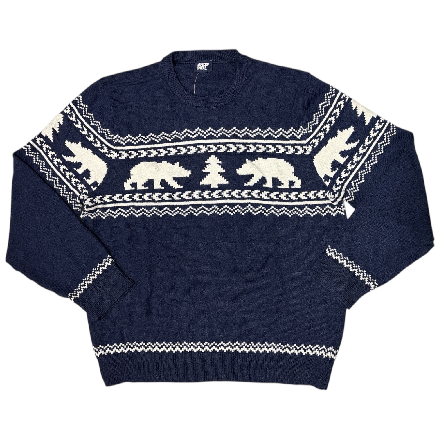 Lands End Mens Long Sleeve Knitted Crew Neck Fair Isle Sweater 3890₽