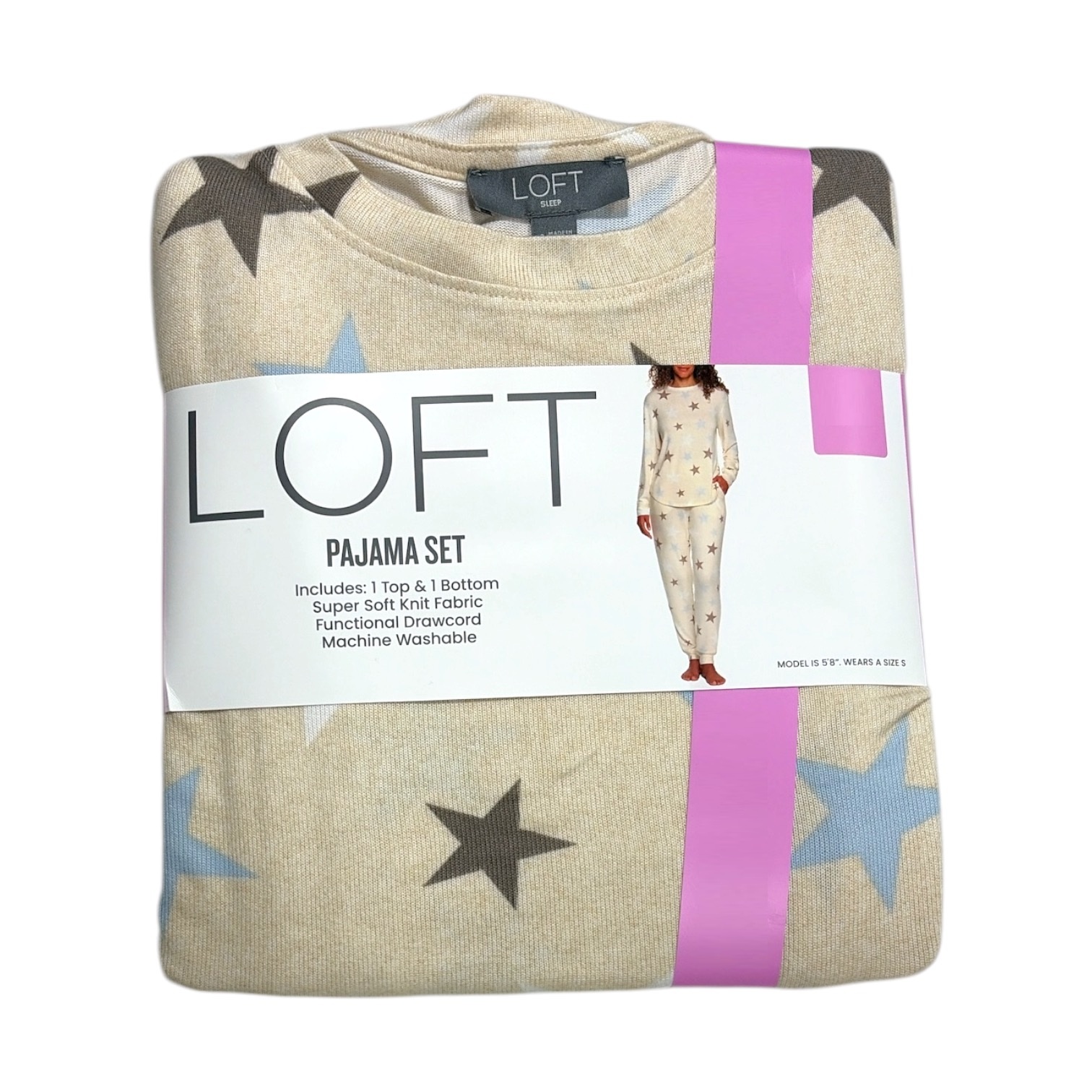 Loft Women’s 2 Piece Hacci Knit Long Sleeve Shirt & Jogger Pajama Set
