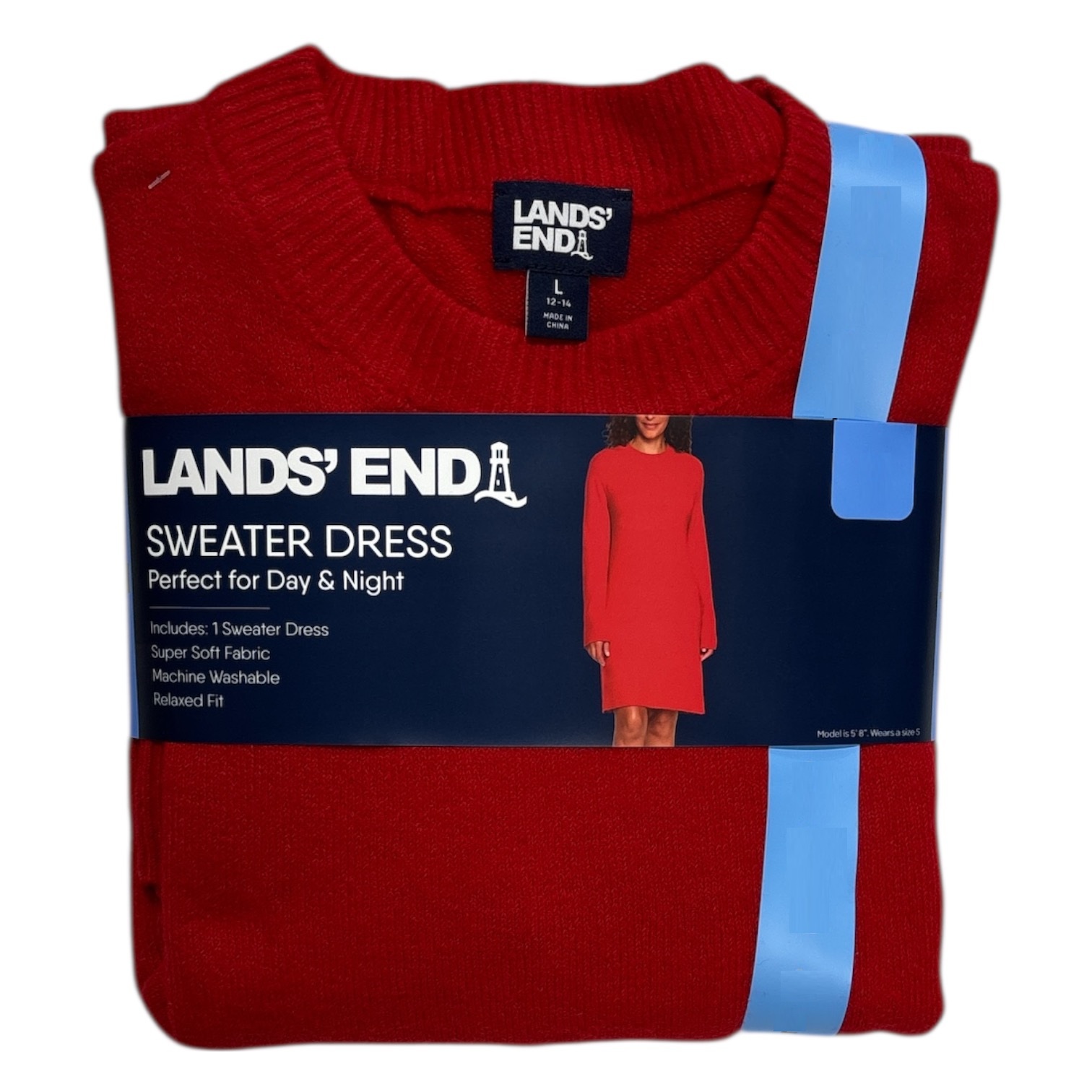 Lands&rsquo; End Women&rsquo;s Long Sleeve Relaxed Fit Crewneck Sweater Dress