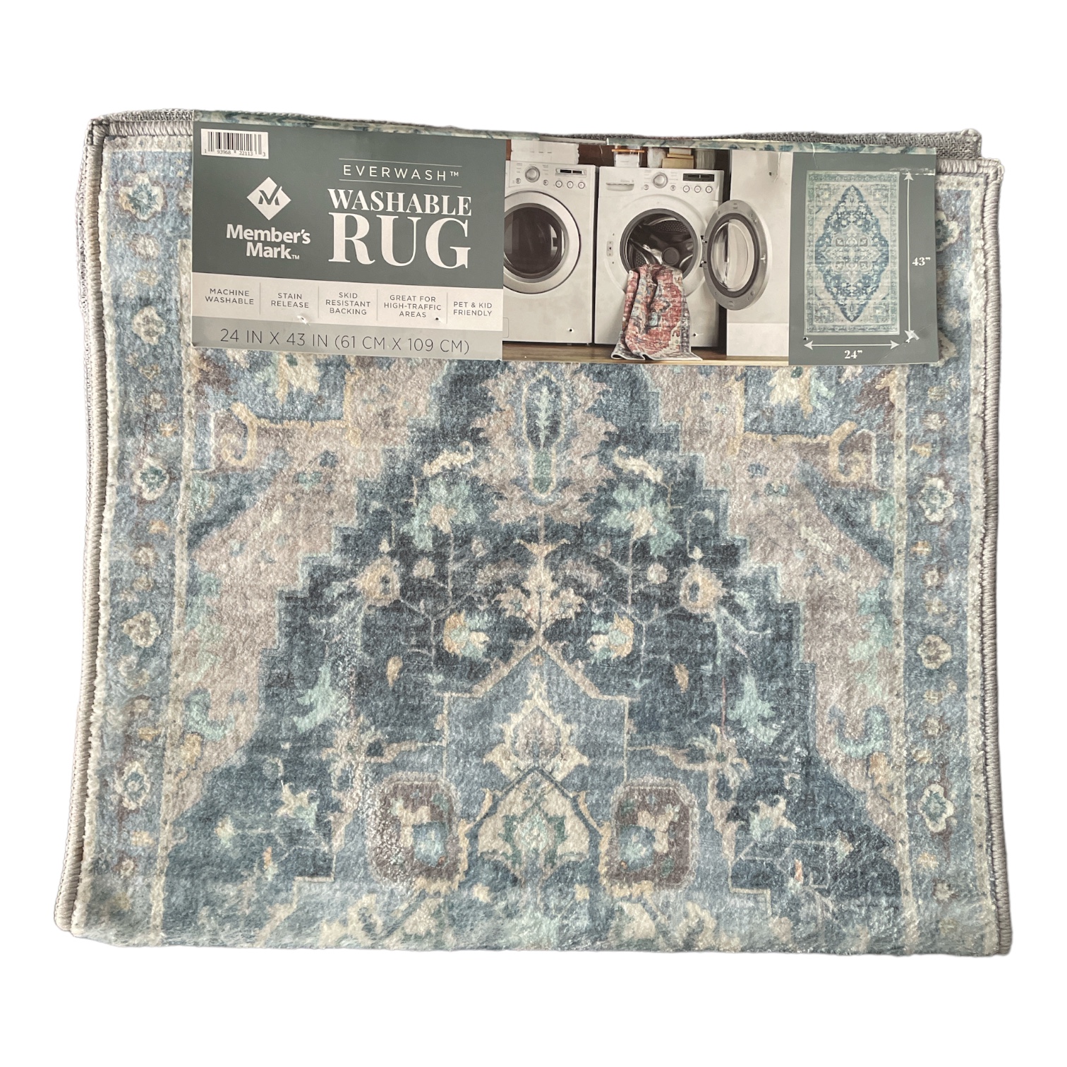 Members Mark Моющийся коврик Everwash для домашних животных / детей, устойчивый к скольжению, 24 x 43 дюйма