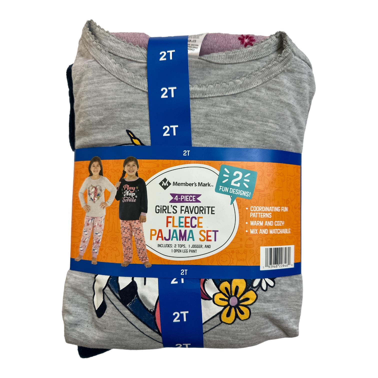 Member's Mark Girl's 2 Long Sleeve & 2 Pants Favorite 4-Piece Fleece Pajama Set - Picture 3 of 4