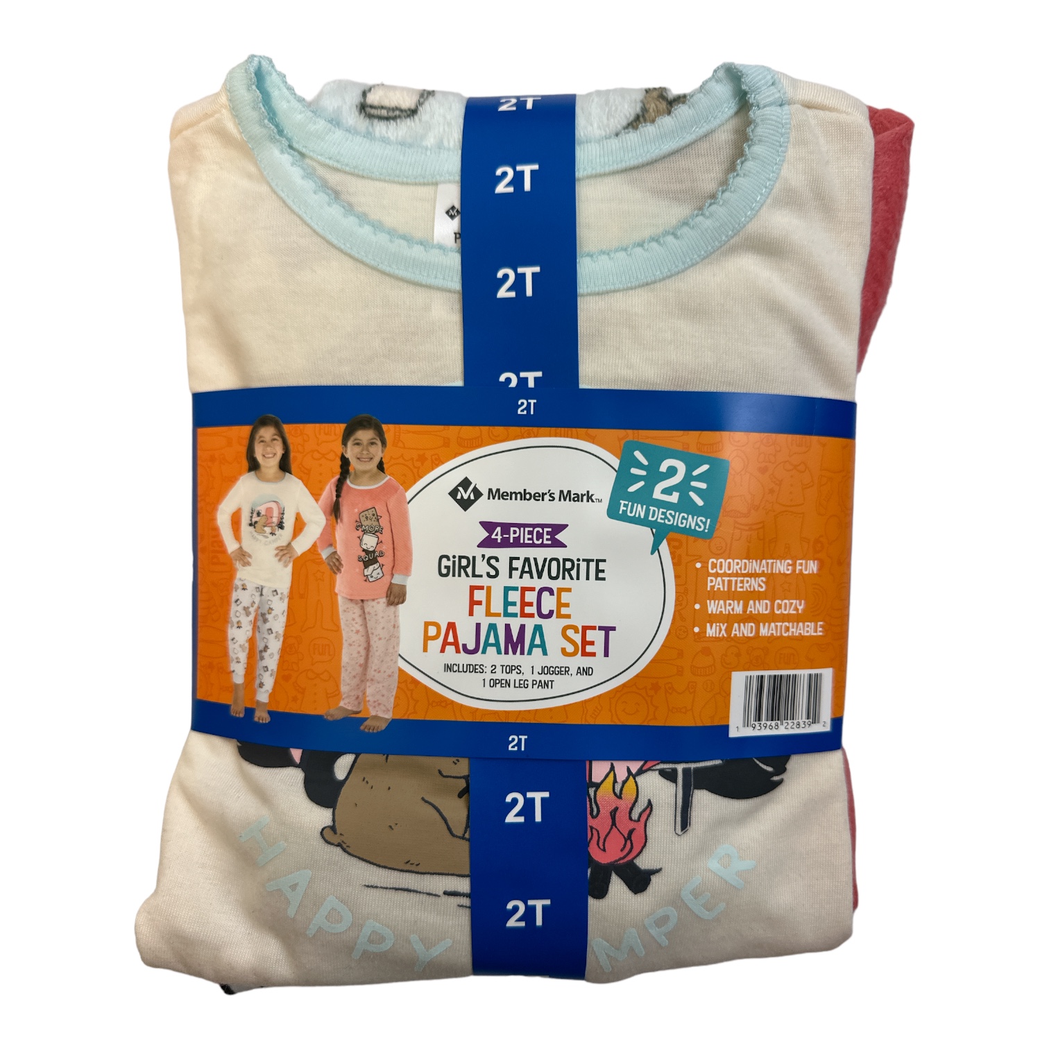 Member's Mark Girl's 2 Long Sleeve & 2 Pants Favorite 4-Piece Fleece Pajama Set - Picture 4 of 4