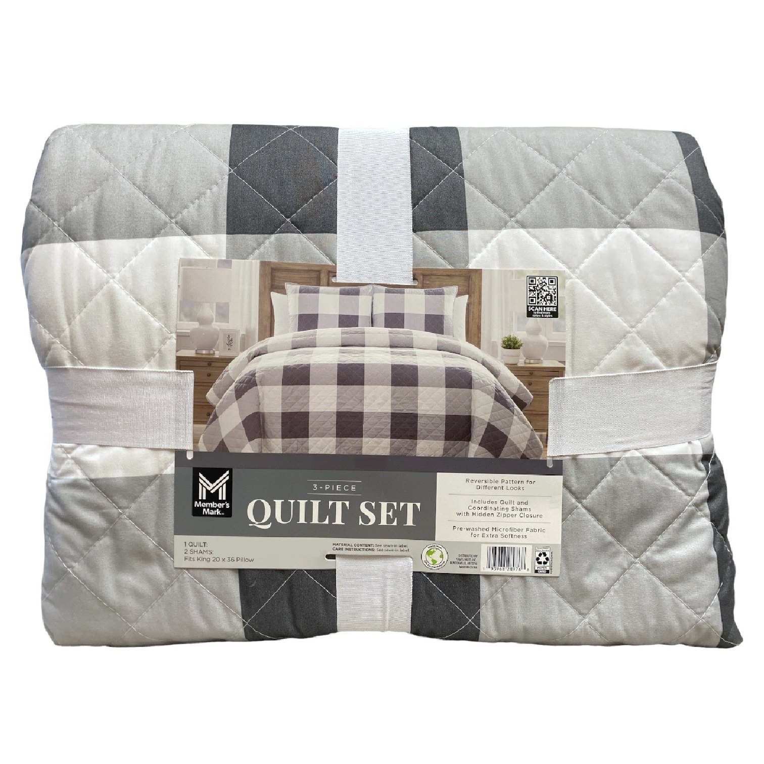 Member's Mark Reversible Printed Patterned Microfiber Quilt Set, 3pc