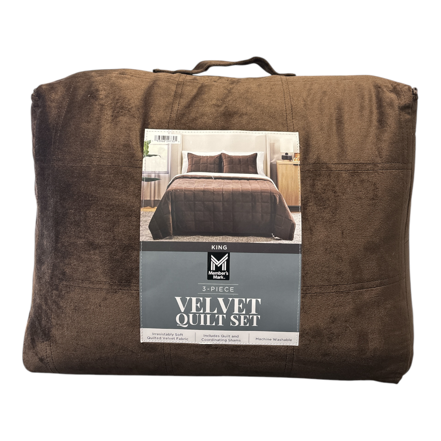 Member's Mark 3 Piece Soft Box Quilted Velvet Bedding Set with Shams, King Size