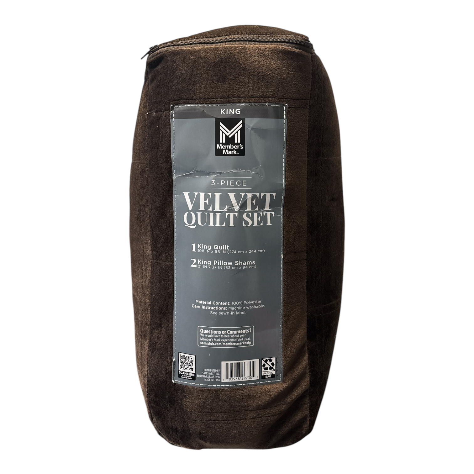 Member's Mark 3 Piece Soft Box Quilted Velvet Bedding Set with Shams, King Size