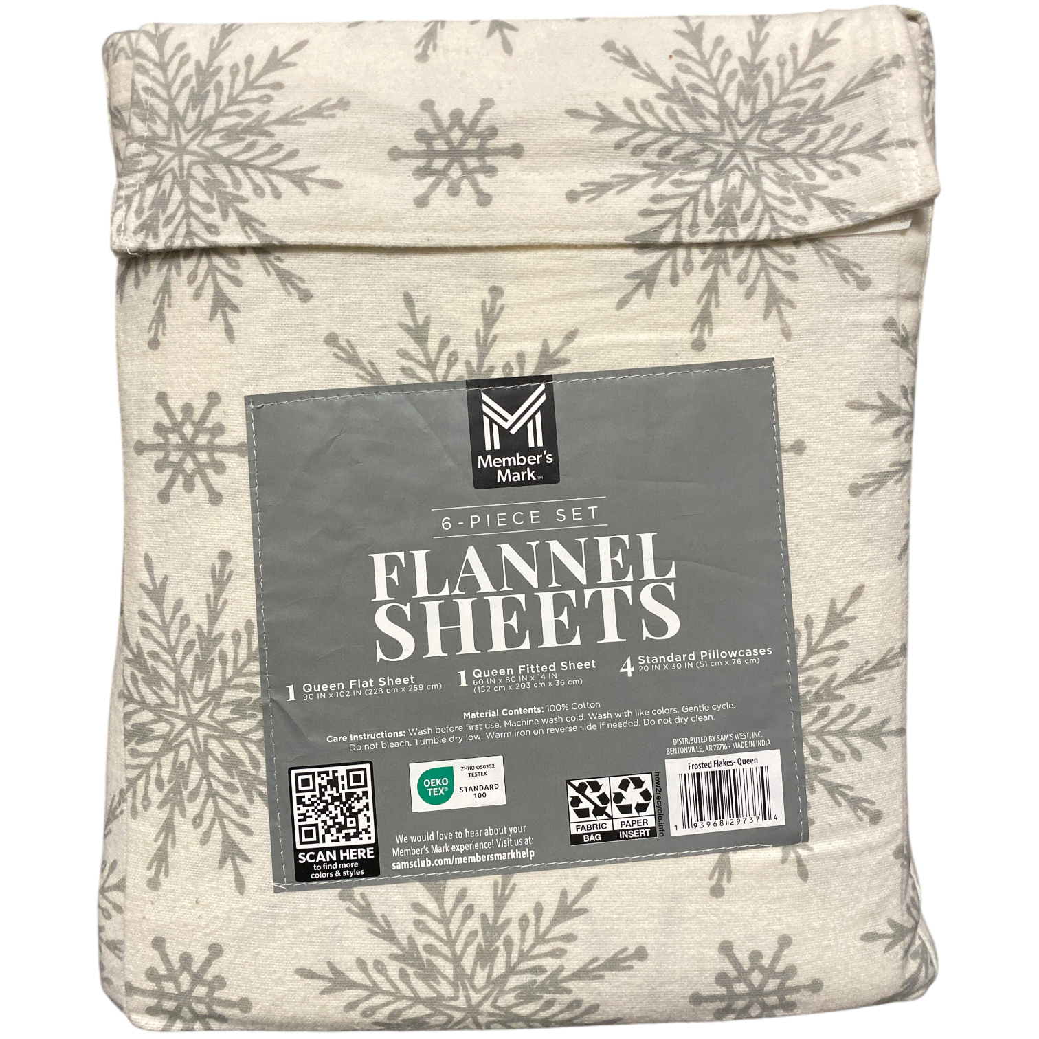 Member's Mark Cotton 6 Piece Flannel Sheet Set with Pillowcases, Queen - Picture 4 of 7