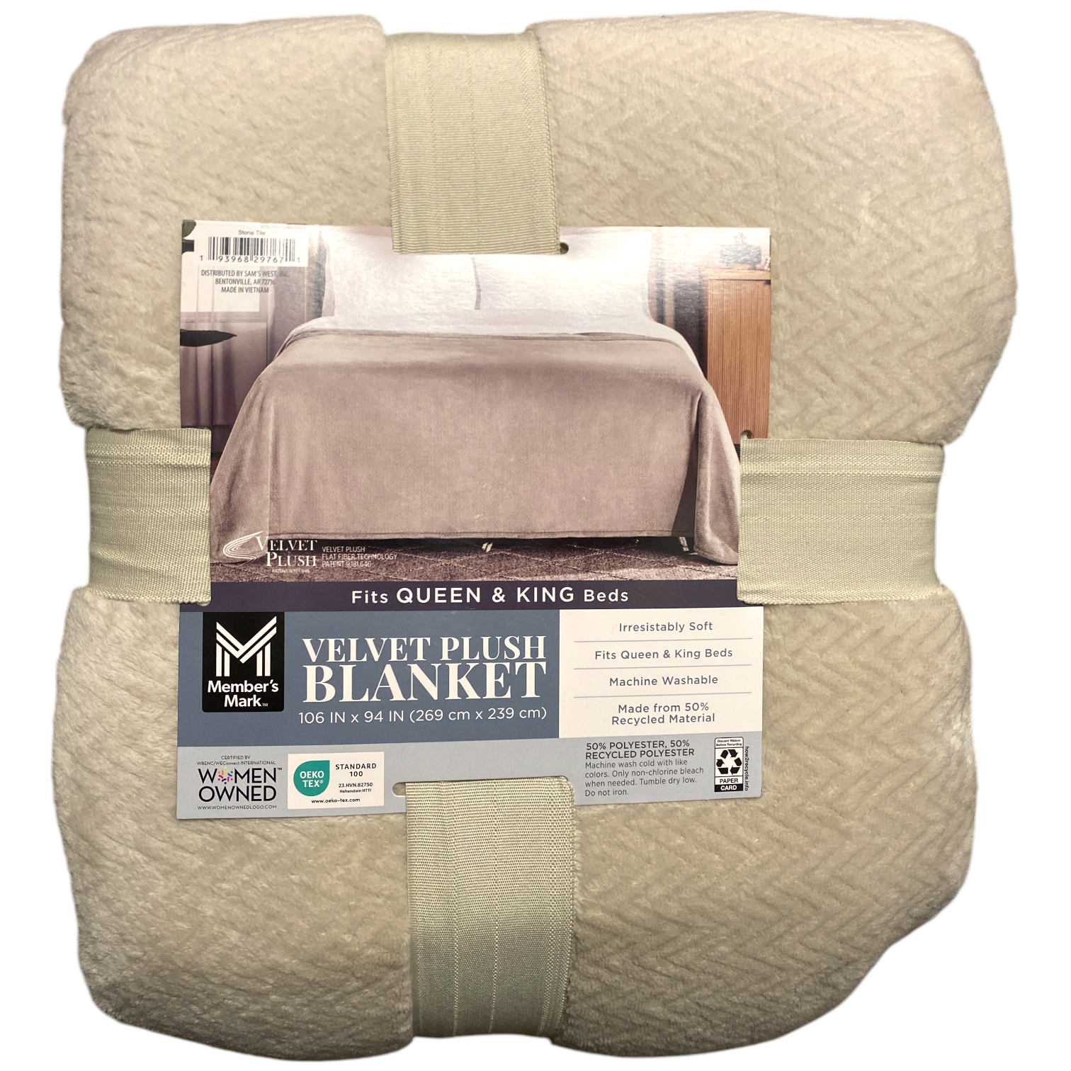 Member’s Mark Luxurious & Soft Herringbone Velvet Plush Blanket, 106″x94″
