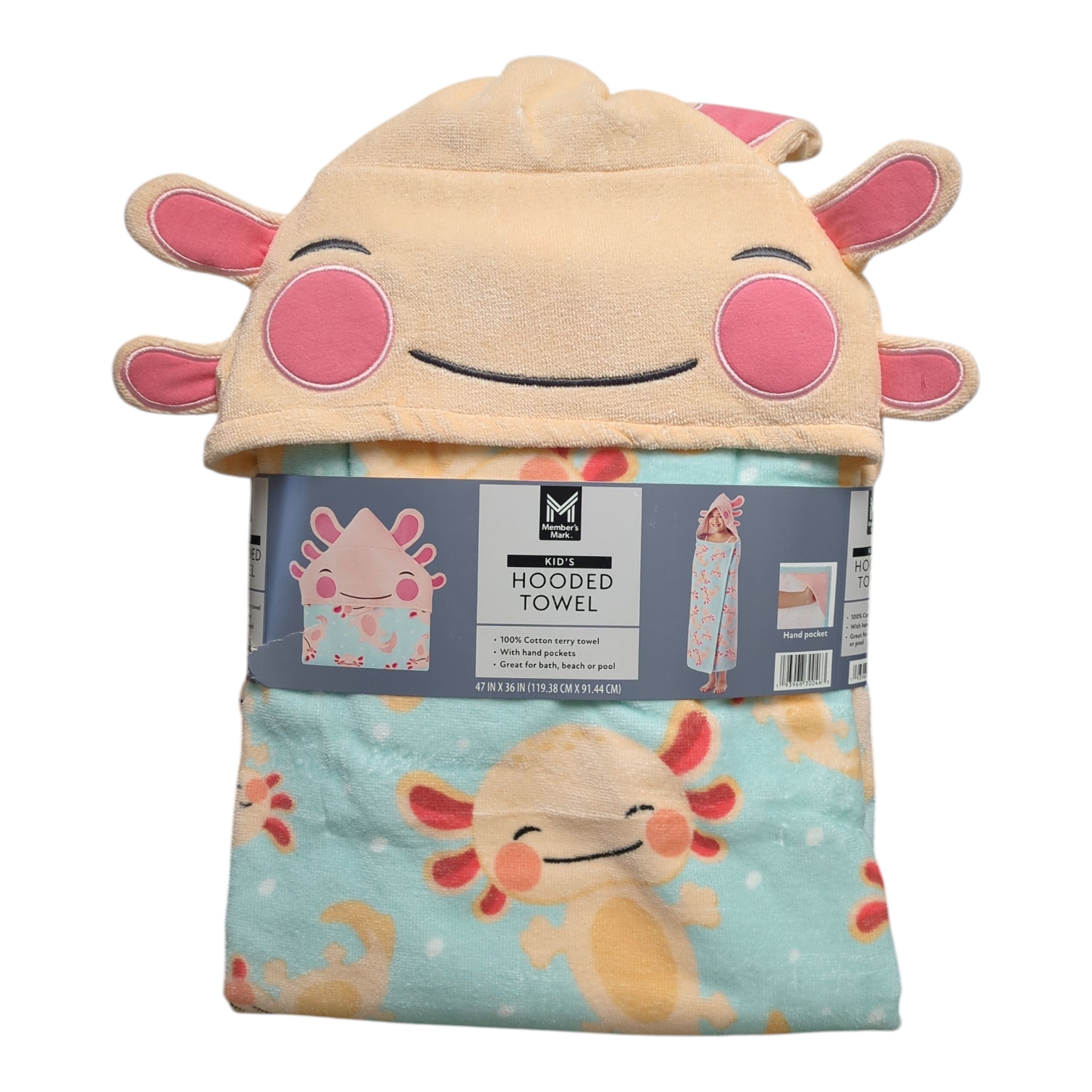 Member's Mark Kids 100% Cotton Terry Cloth Hooded Towel With Hand Pockets