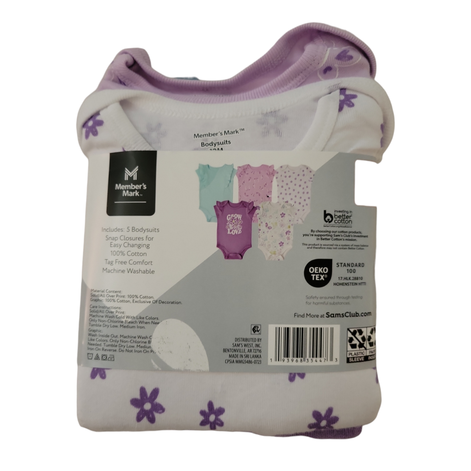 Member's Mark Snap Closure Tag-less Short Sleeve Baby 5 Pack Bodysuits - Picture 13 of 17