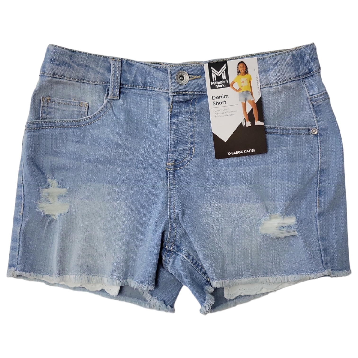 Member's Mark Girls Adjustable Inner Waistband Soft & Stretchy Denim Short - Picture 3 of 5