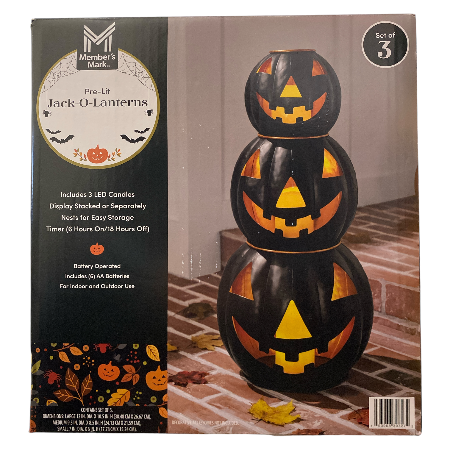 ハロウィンランプ Member's Mark Pre-Lit Black Metal Jack-O-Lantern, Set of 3