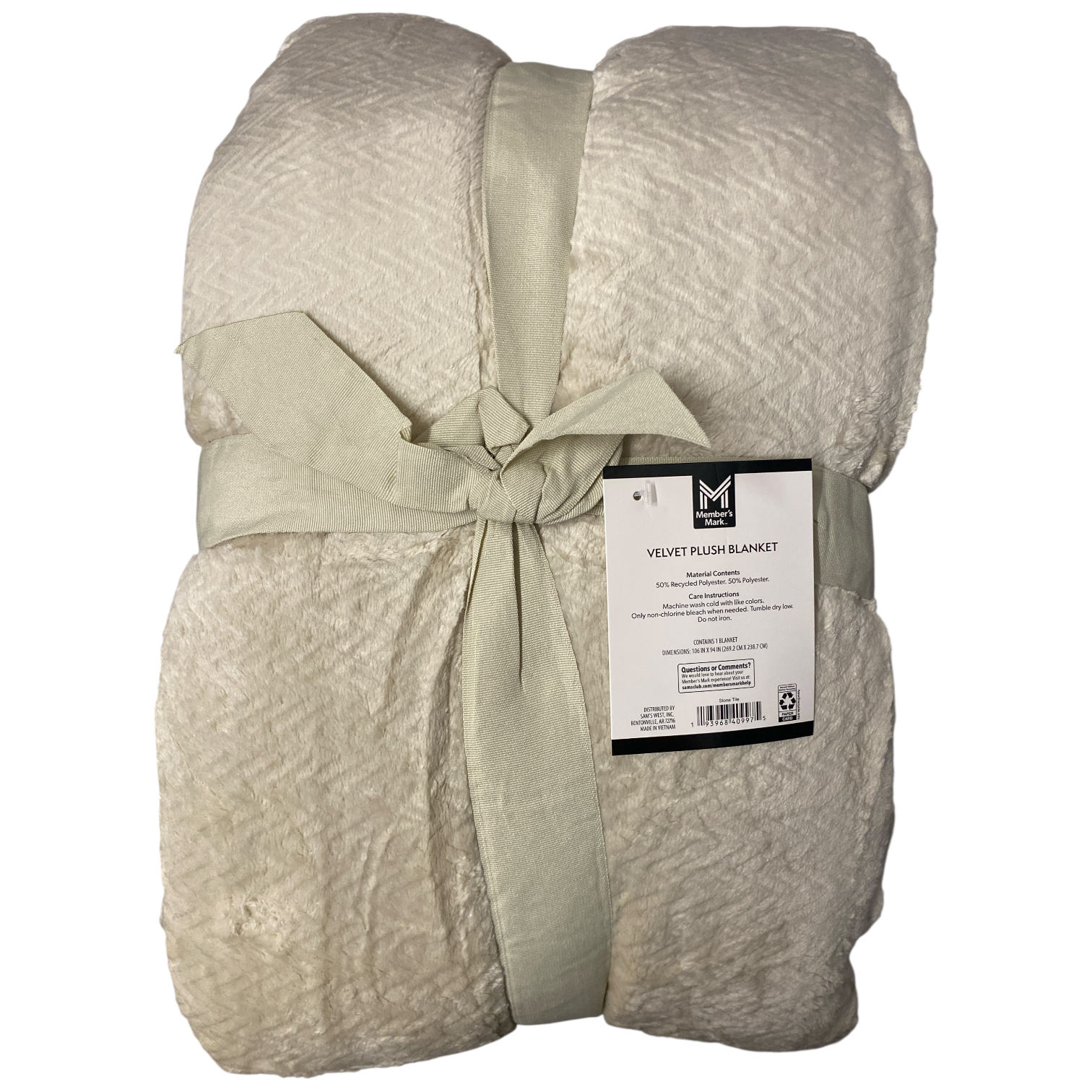 Member’s Mark Soft & Luxurious Herringbone Velvet Plush Blanket, 106″x94″
