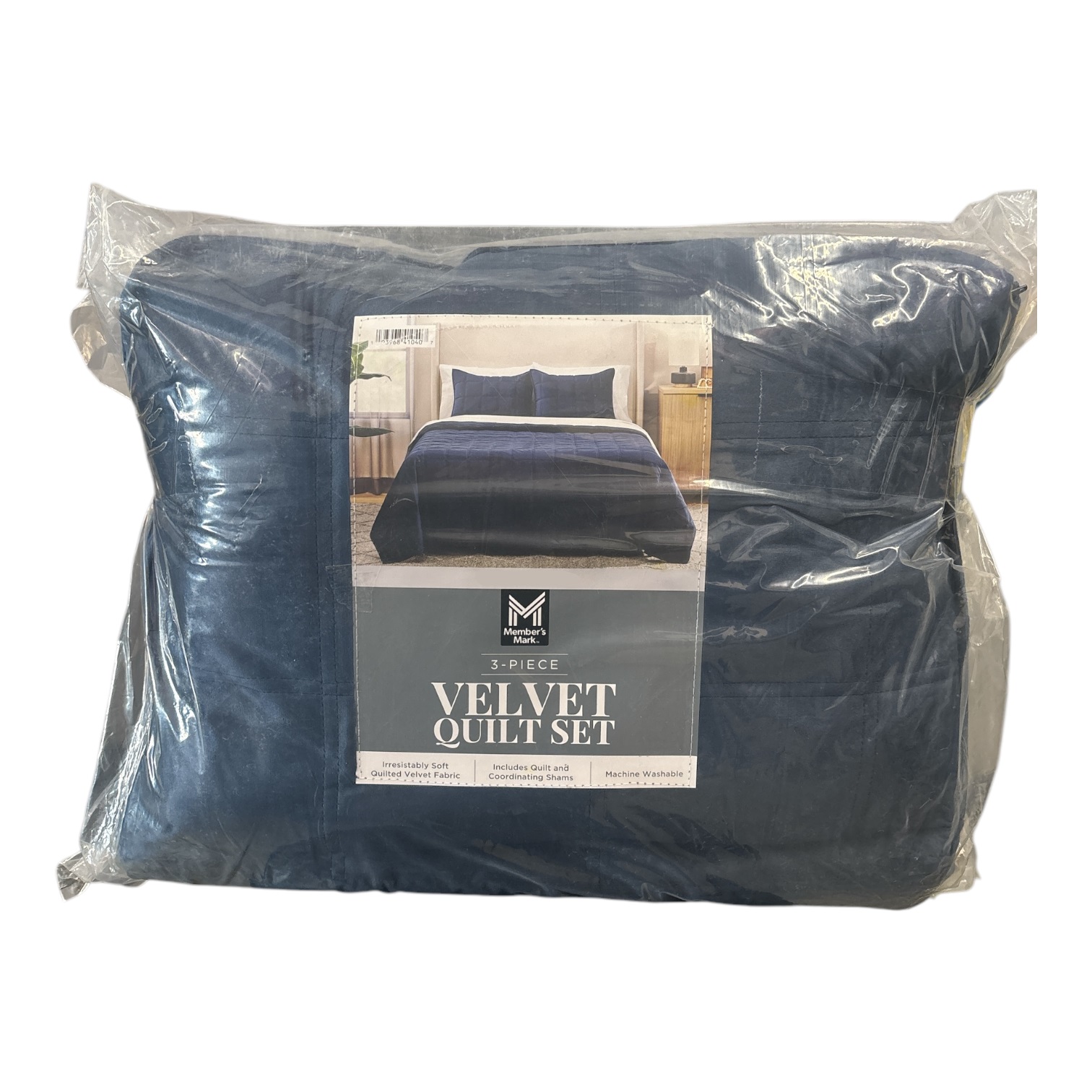 Member's Mark 3 Piece Soft Box Quilted Velvet Bedding Set with Shams, Full/Queen