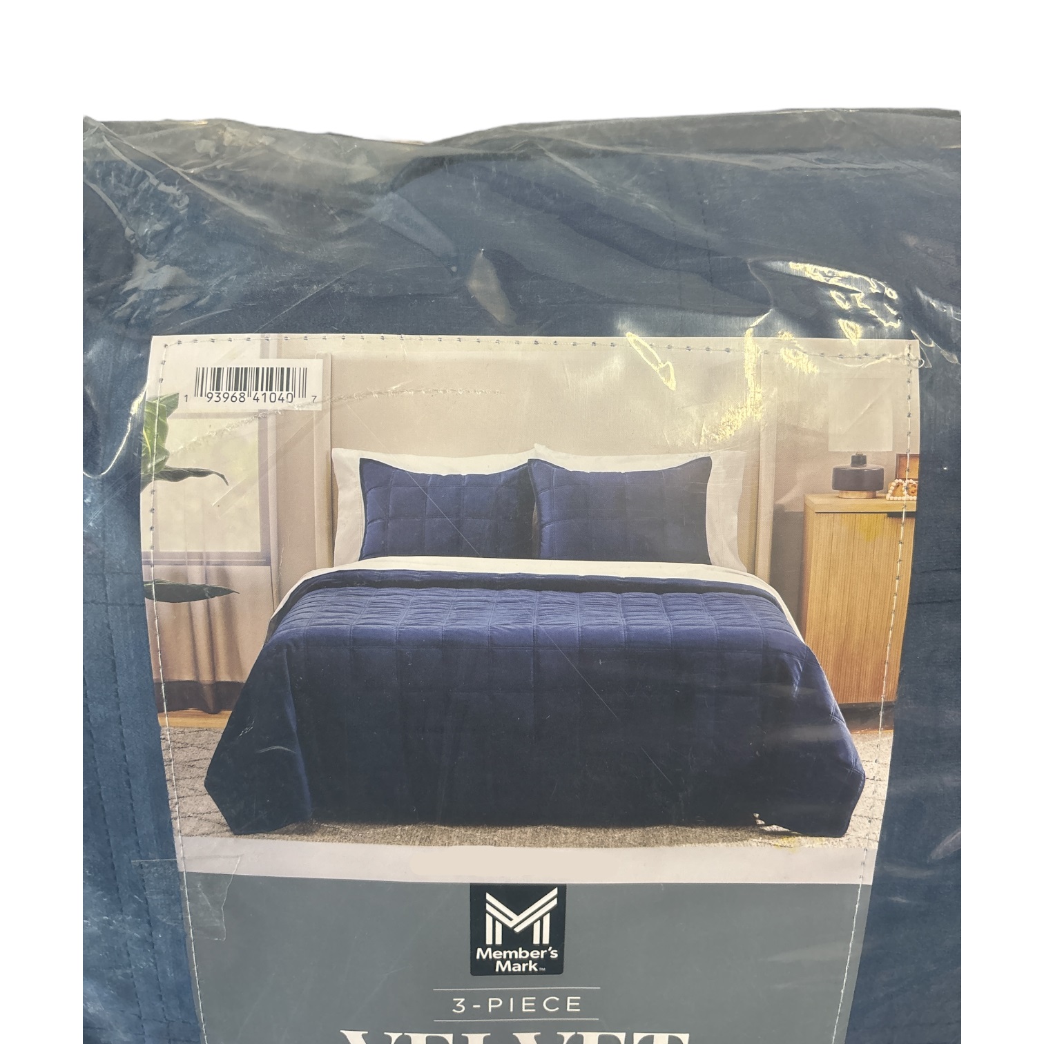 Member's Mark 3 Piece Soft Box Quilted Velvet Bedding Set with Shams, Full/Queen