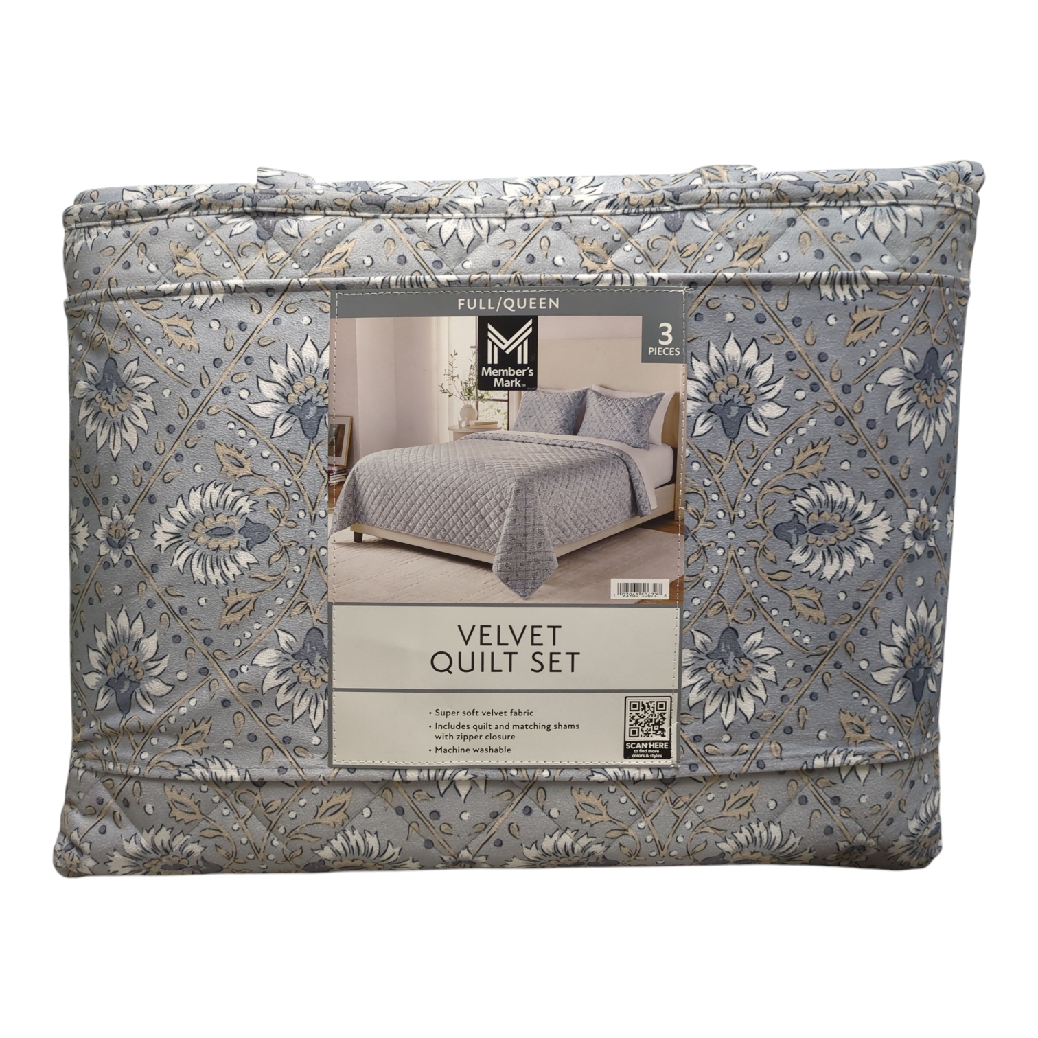 Member’s Mark 3-Piece Printed Velvet Quilt & Matching Sham Sets, Full/Queen