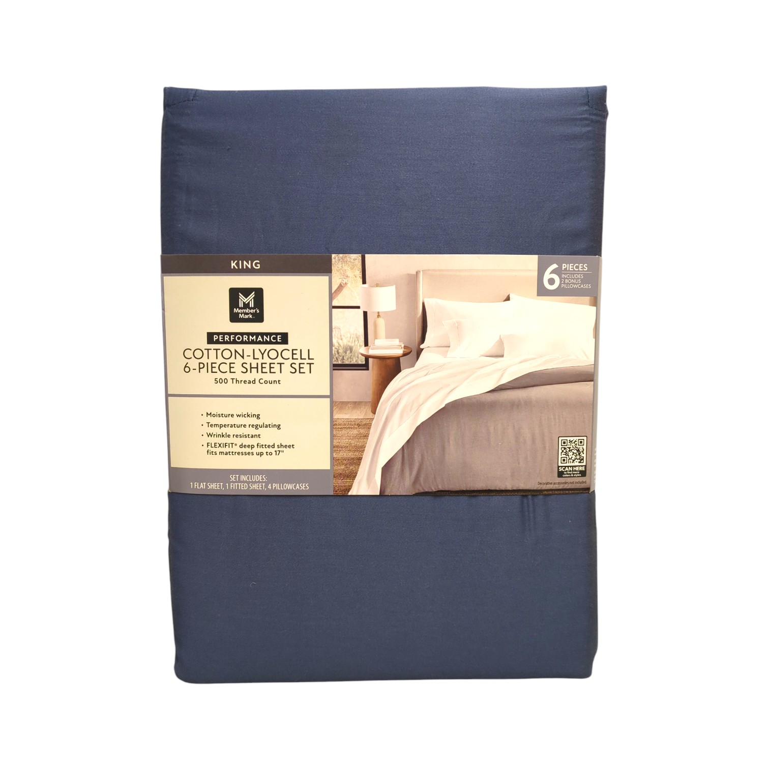 Member’s Mark 500TC Performance Cotton-Lyocell Sheet Set, 6 Piece, King
